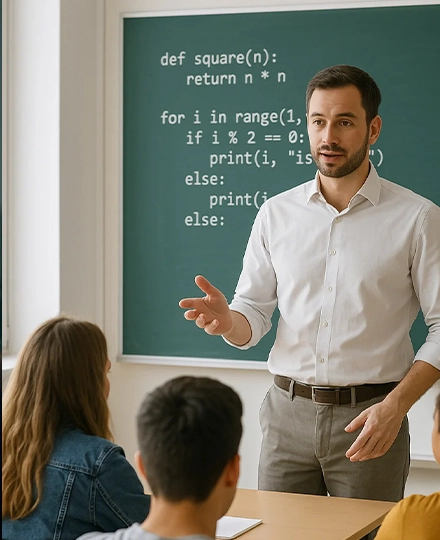 Python backend dərsi zamanı müəllimin fundamental anlayışları izah etməsi